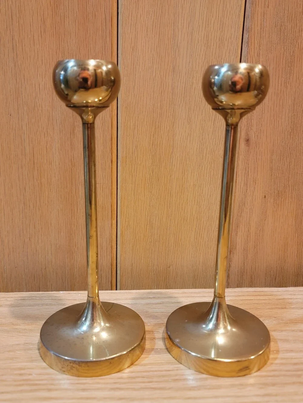 Elegant Heavy Pair of Vintage Solid Brass Taper Candlestick Holders 8